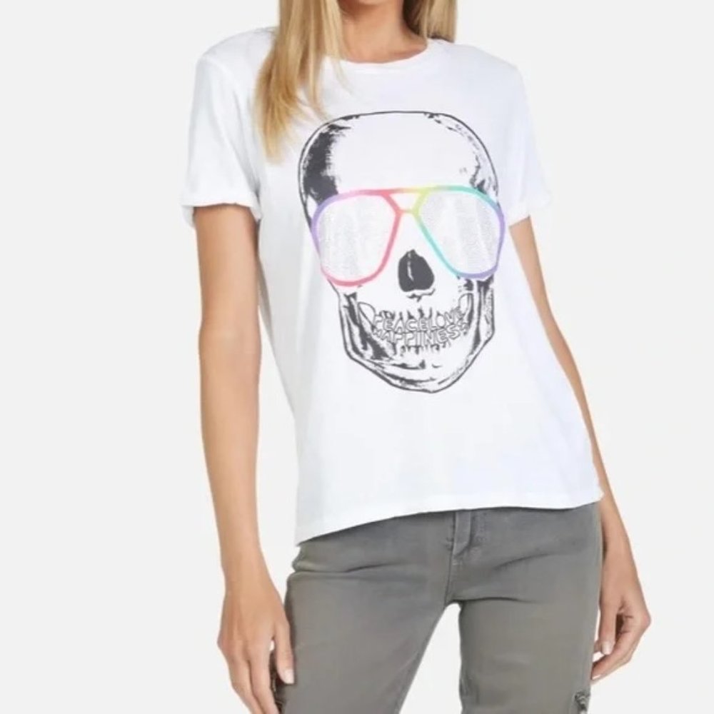 Lauren Moshi White Skull Graphic Tee